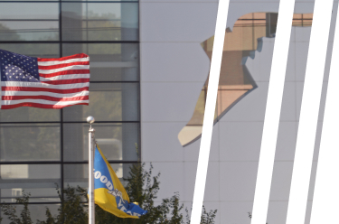 flags in front of hq