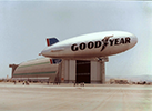 The Goodyear Tire & Rubber Company's blimp "Columbia N4A" utilizing the C-49 car launches from the Marine Corps Air Station in Tustin, California in 1978.