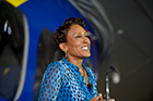 Robin Roberts, co-anchor of ABC TV's "Good Morning America" prior to christening The Goodyear Tire & Rubber Company's newest blimp, Wingfoot One, on August 23, 2014.