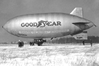 The Goodyear Tire & Rubber Company's first public relations blimp, "The Pilgrim," made up as the Santa Claus Express circa 1927.
